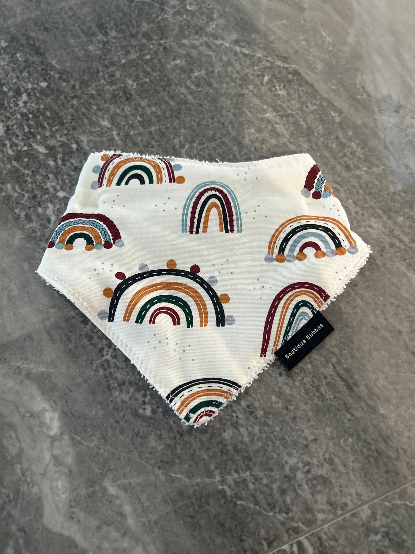 Colourful boho rainbow corduroy Bandana Dribble Bib