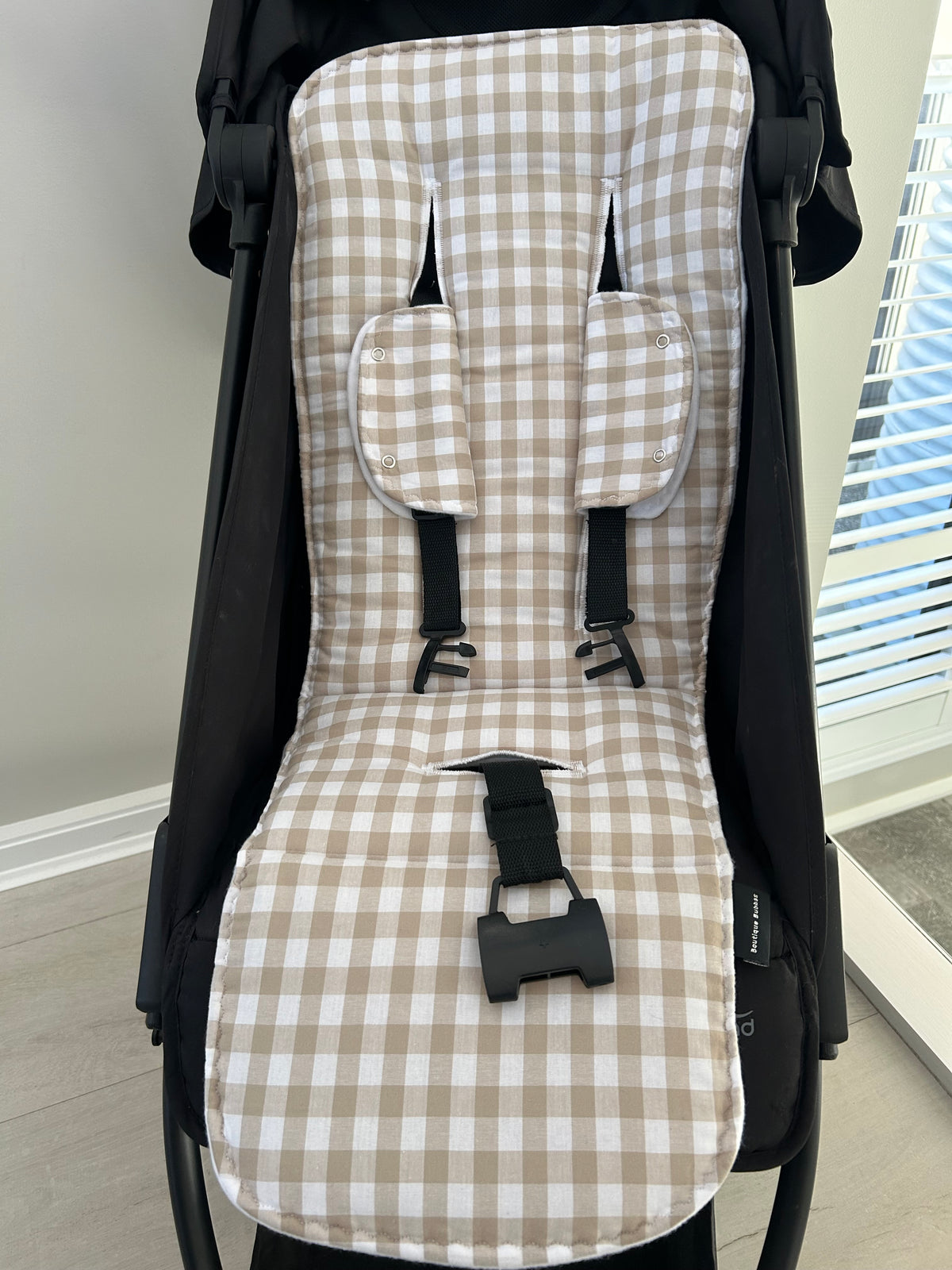 Cream Gingham Universal pramliner set