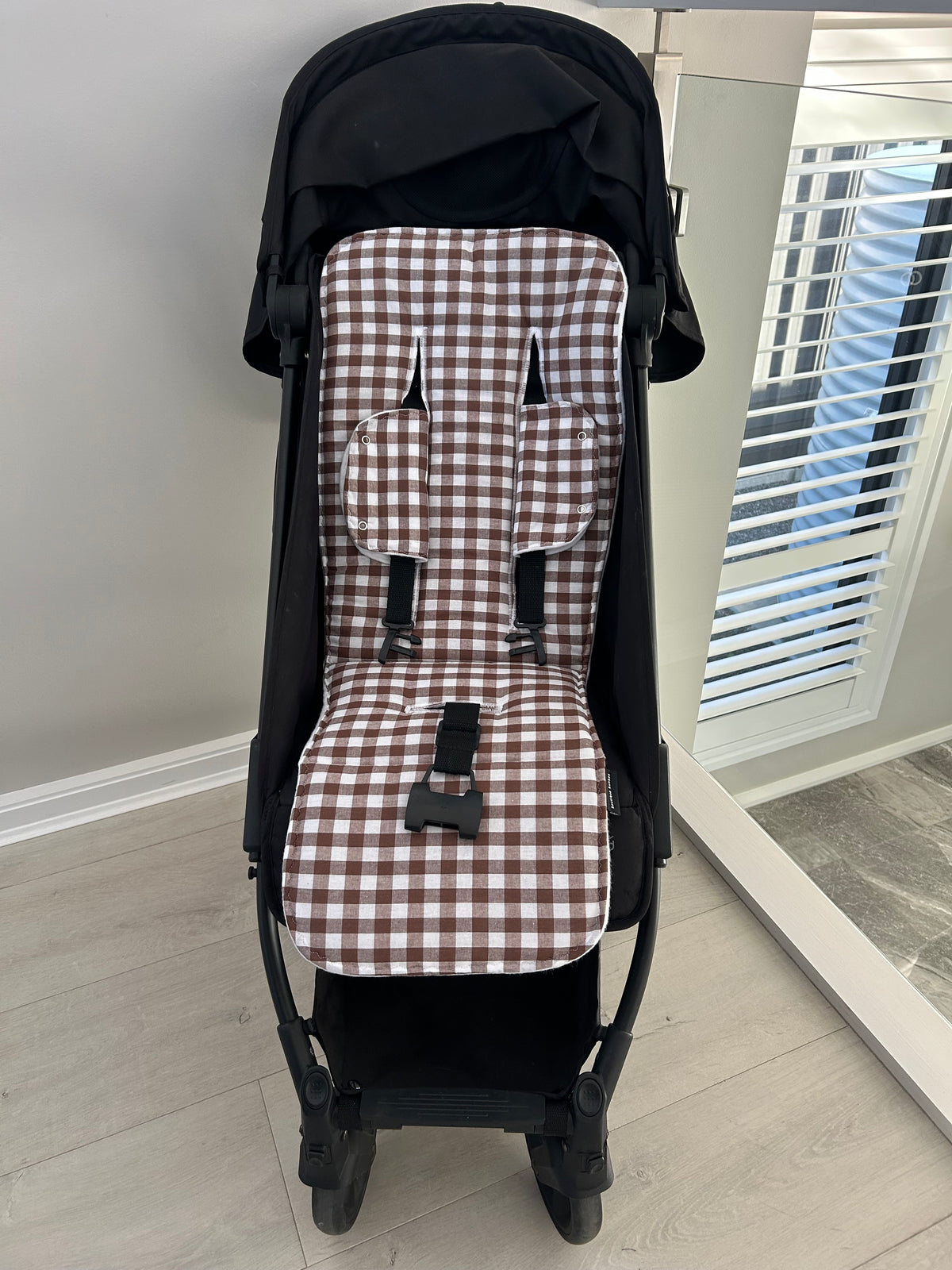 Brown Gingham Universal pramliner set