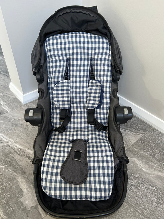 Navy gingham Universal pramliner set